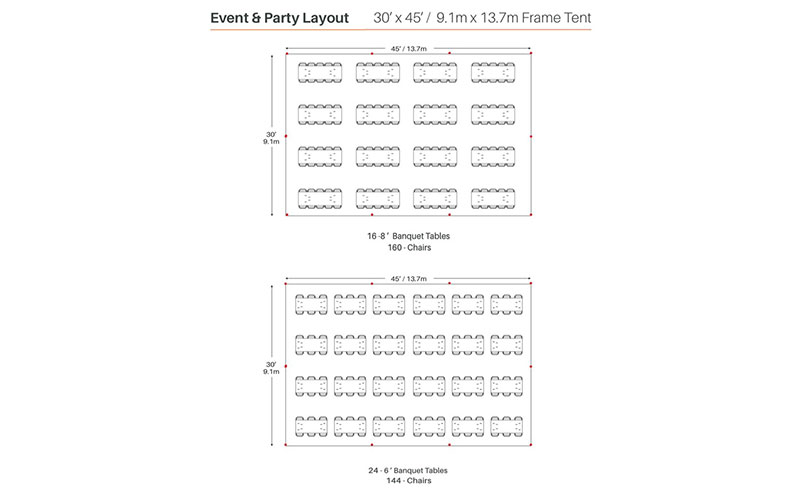 30x45 framed tent with rectangle tables